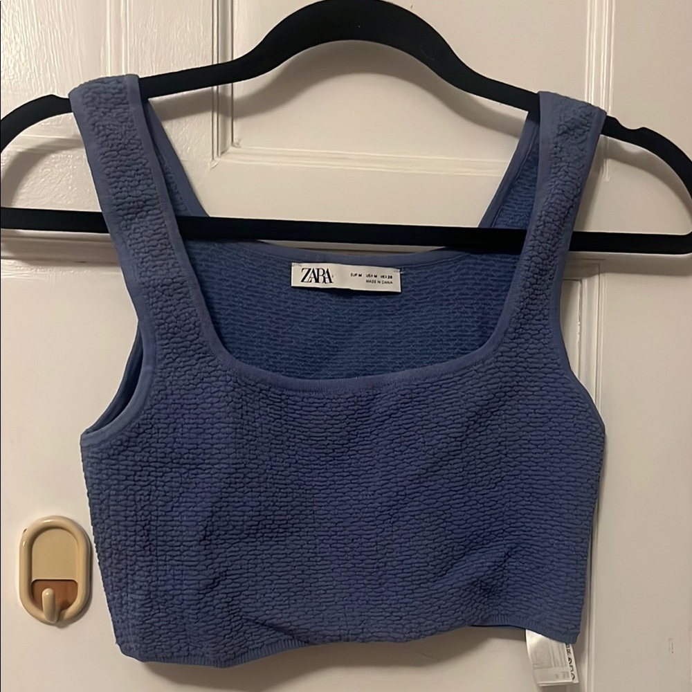 Zara Blue Textured Crop Top